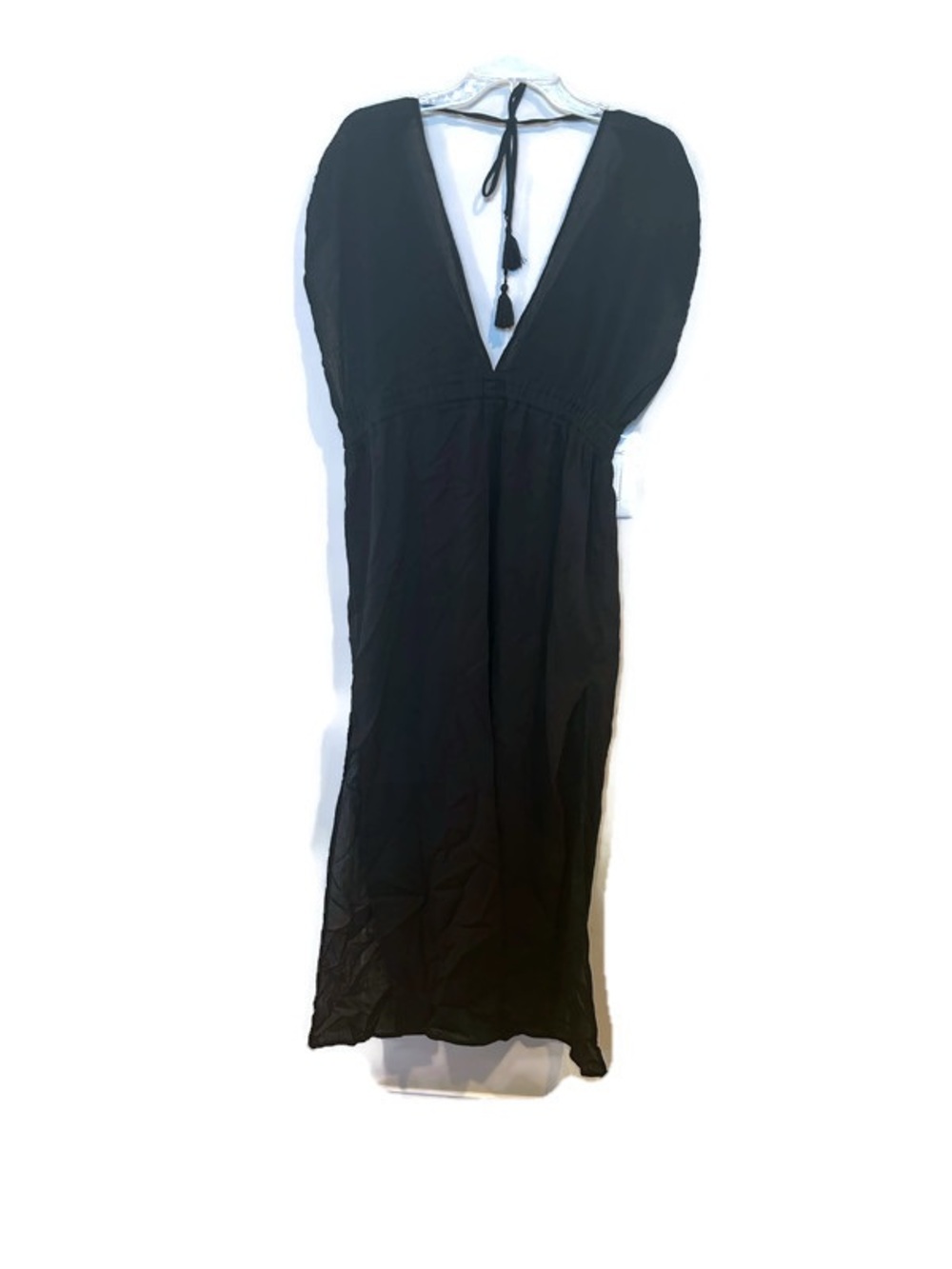 Kona Sol Black V-Neck Maxi Swim Cover-Up Cotton Dress Medium New - Picture 4 of 7